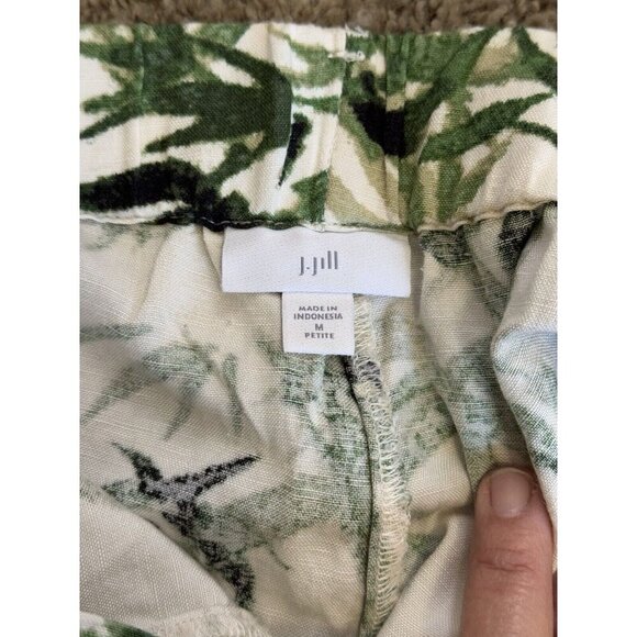 JJILL Pants Green Cream Linen Blend Wide Leg Capri Crop Tropical Vacation MEDIUM - Picture 3 of 11